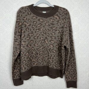 Aerie Soft Leopard Sweater Crew Crewneck Neutrals Tan Brown Slouchy Comfy Cozy